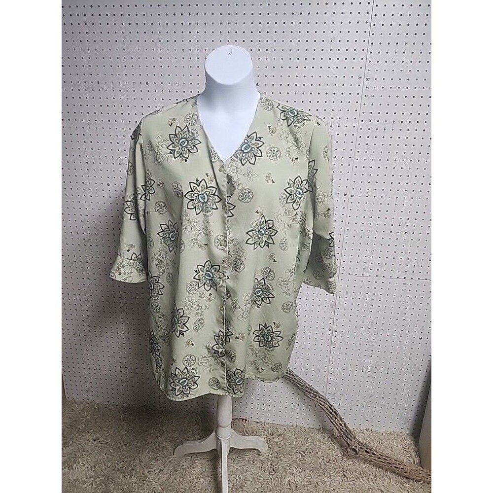 Maggie Barnes Womens 3X Plus Shirt Multicolor Geometric 3/4 Sleeve Button-Up